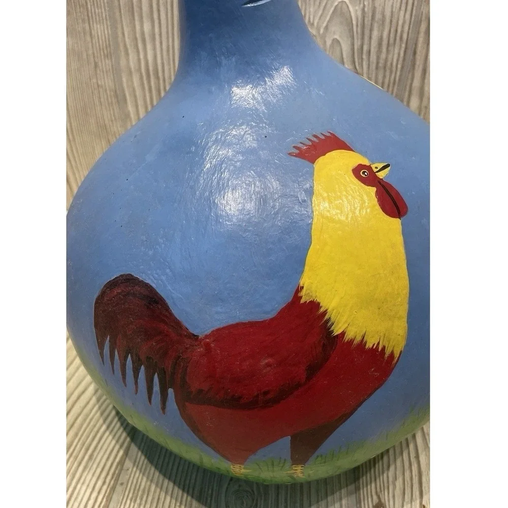 Hand Painted Folk Art Gourd Rooster Chicken 2011 Rustic Decor Collectible